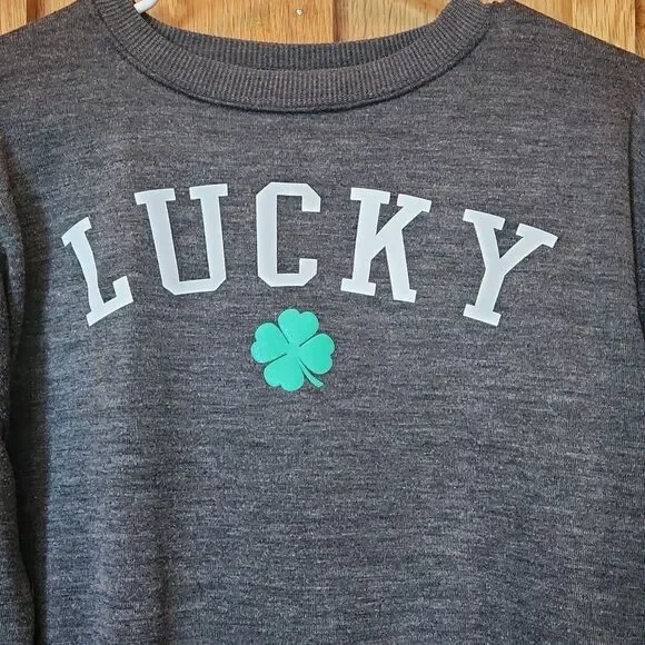 MODERN LUX Jerry Leigh Lucky Clover Crewneck Oversized Sweatshirt, XS, Grey - Picture 2 of 8